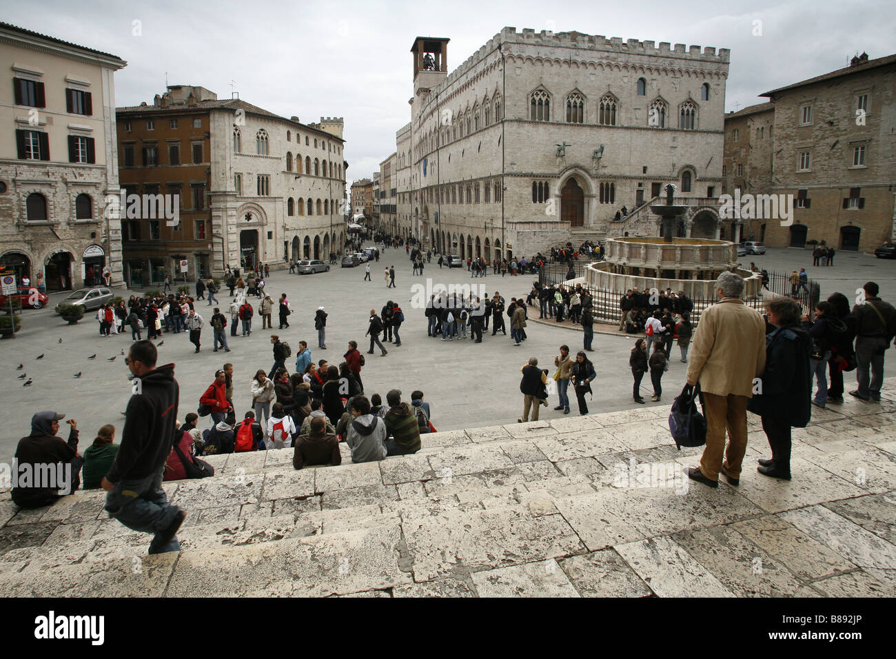 Piazza IV Novembre Square & Fontana Maggiore, Perugia, Umbria, Italy Stock Photo