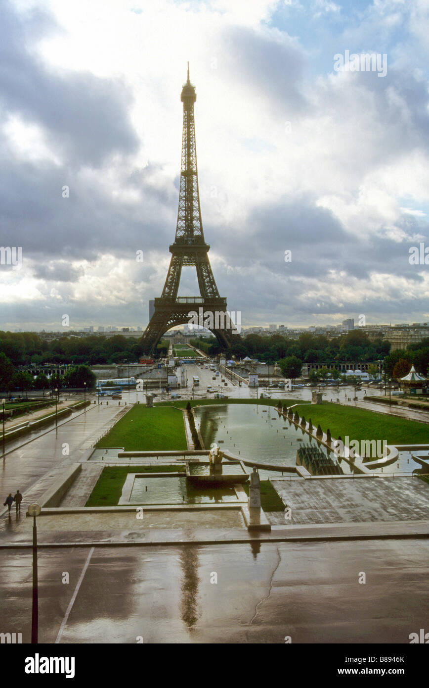 Eiffel tower as seen from the Trocadero across the Seine Stock Photo
