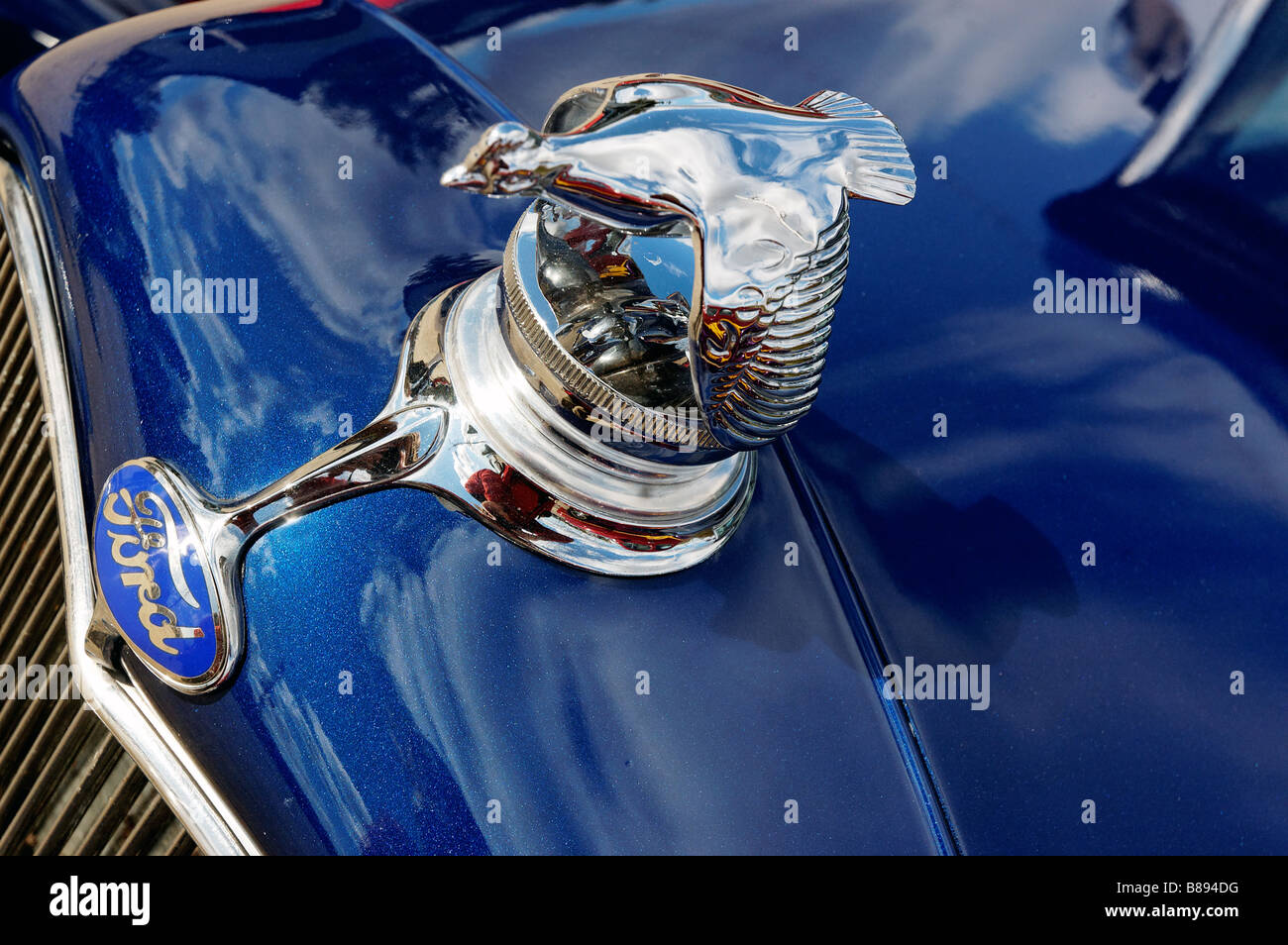 The Flying Quail hood ornament on a Model A Ford Stock Photo