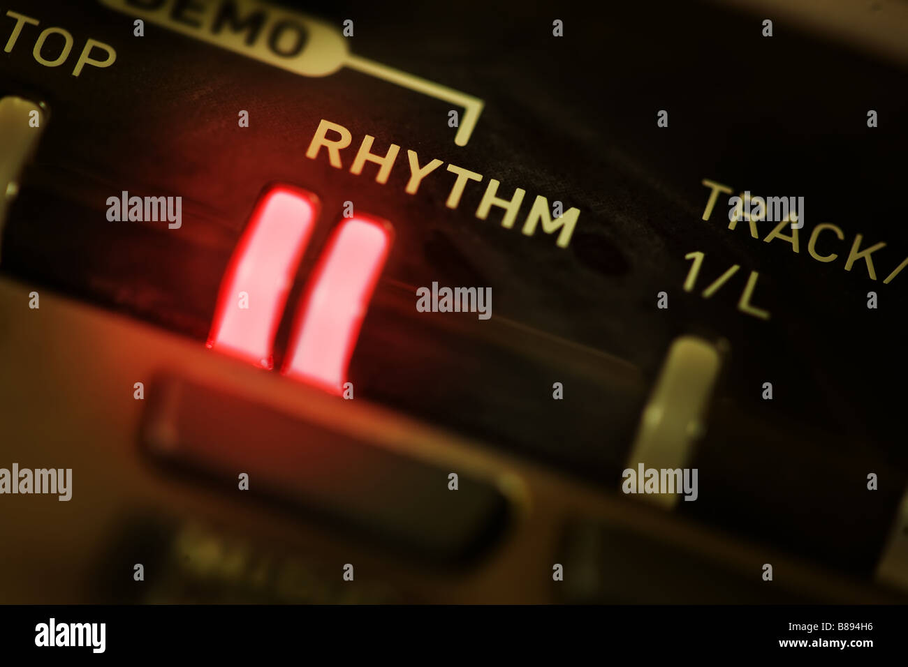 red rhythm lights light up on a electronic keyboard Stock Photo