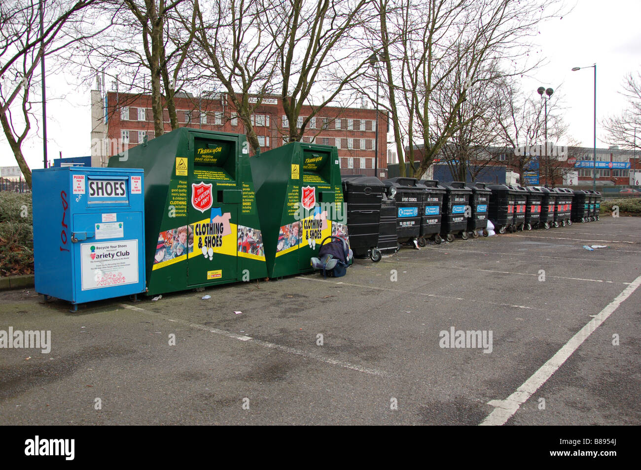Tesco recycling area in Neasen, London, England, Uk Stock Photo