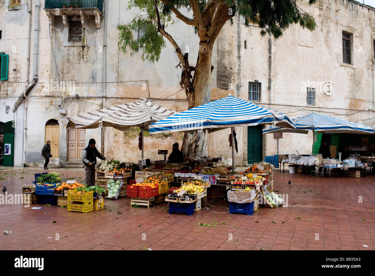 Market stalls in Monopoli, southern Italy. Stock Photo