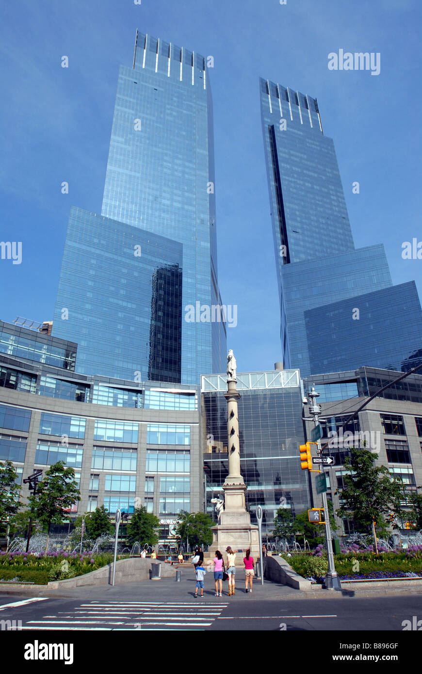 Time Warner Centre & Columbus Monument New York City Stock Photo