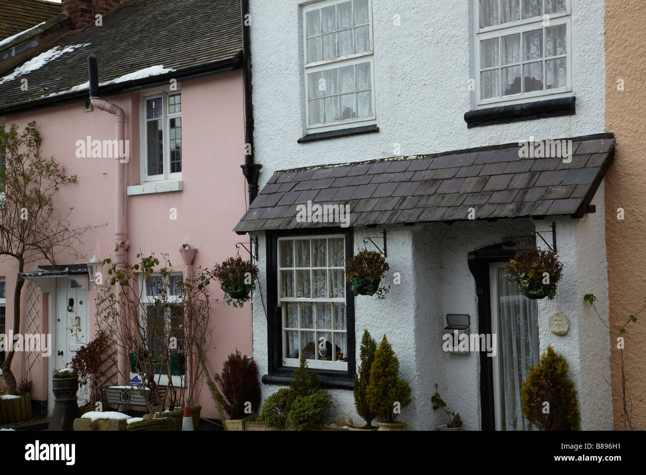 Cottages in Church Street in Church Stretton, Shropshire, England captured on Canon 5D Mark II Stock Photo