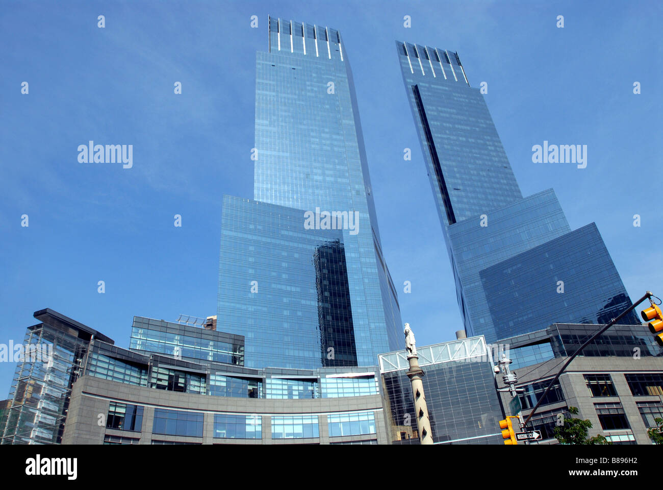 Time Warner Centre & Columbus Monument New York City Stock Photo