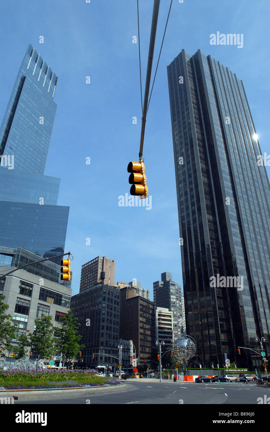 Time Warner Centre & Columbus Monument New York City Stock Photo