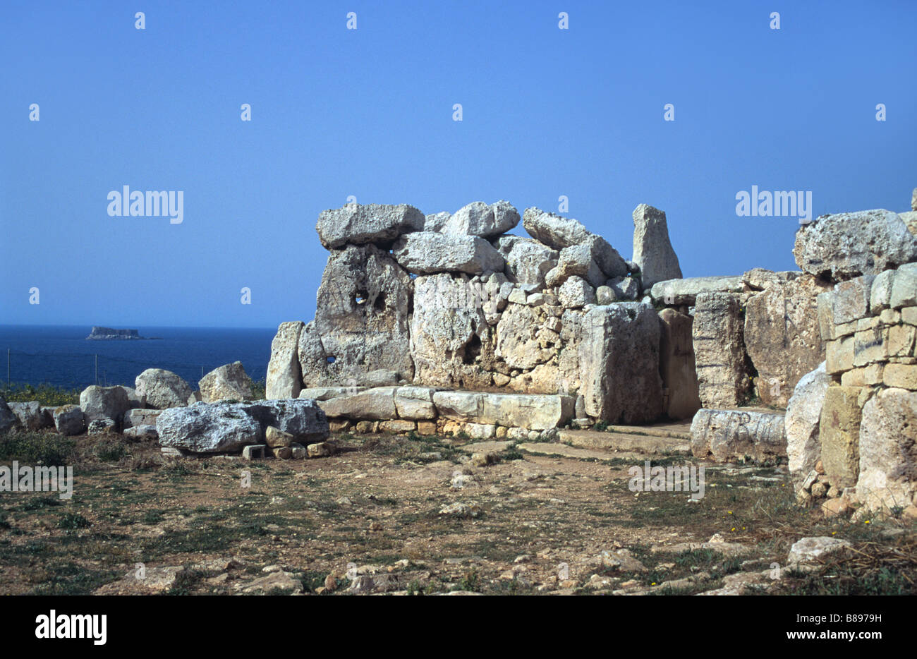 Prehistoric or Megalithic Mnajdra Temple Complex, Temples for a Fertility Worshipping Religion or Cult, Malta Stock Photo