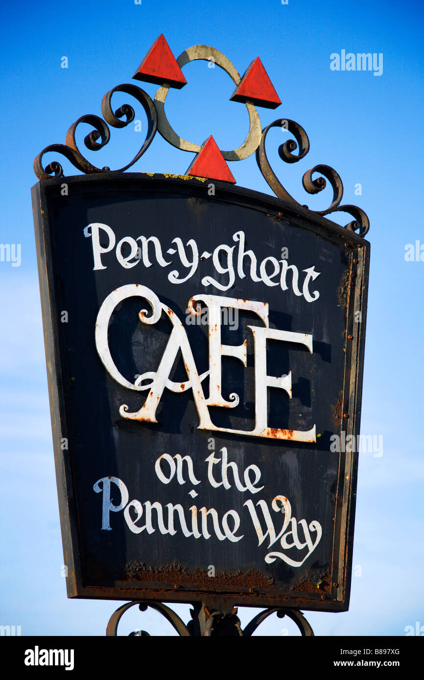 Pen Y Ghent Cafe Sign Horton in Ribblesdale Yorkshire Dales England Stock Photo