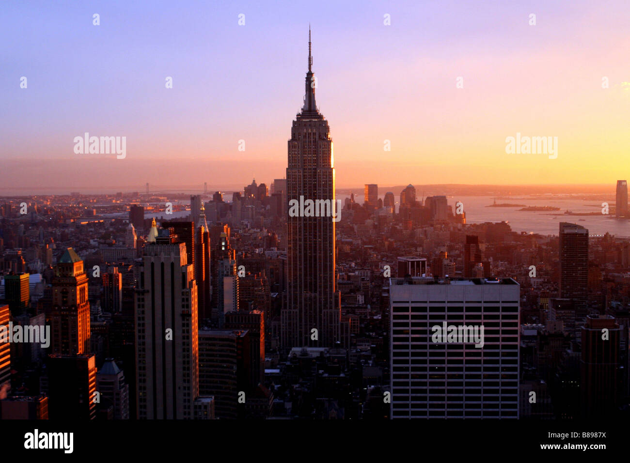 Sunset over New York - view of the Empire State Building from the ...