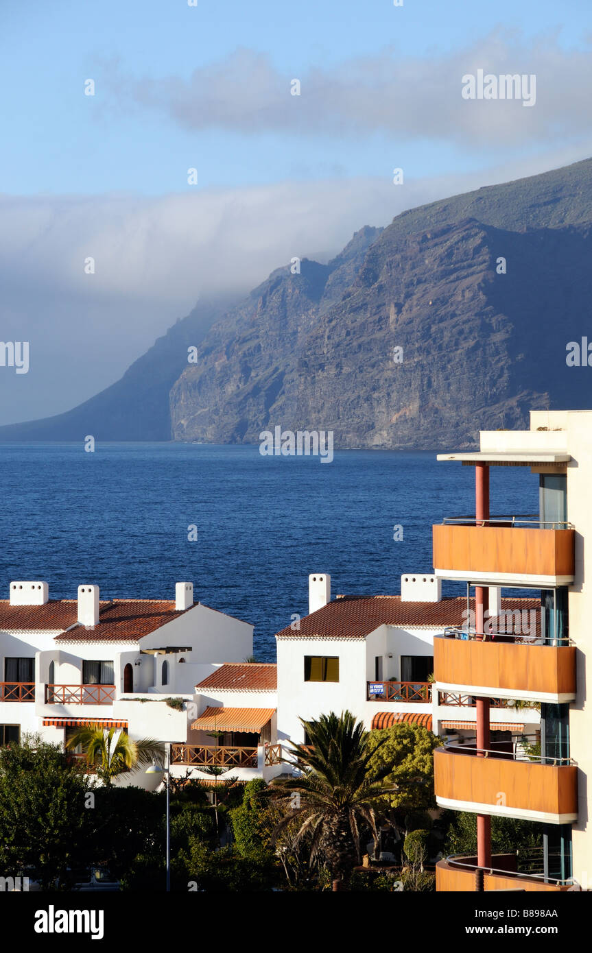 Waterfront properties overlooking the Atlantic Ocean at Puerto Santiago close to Los Gigantes south Tenerife Canary Islands Stock Photo