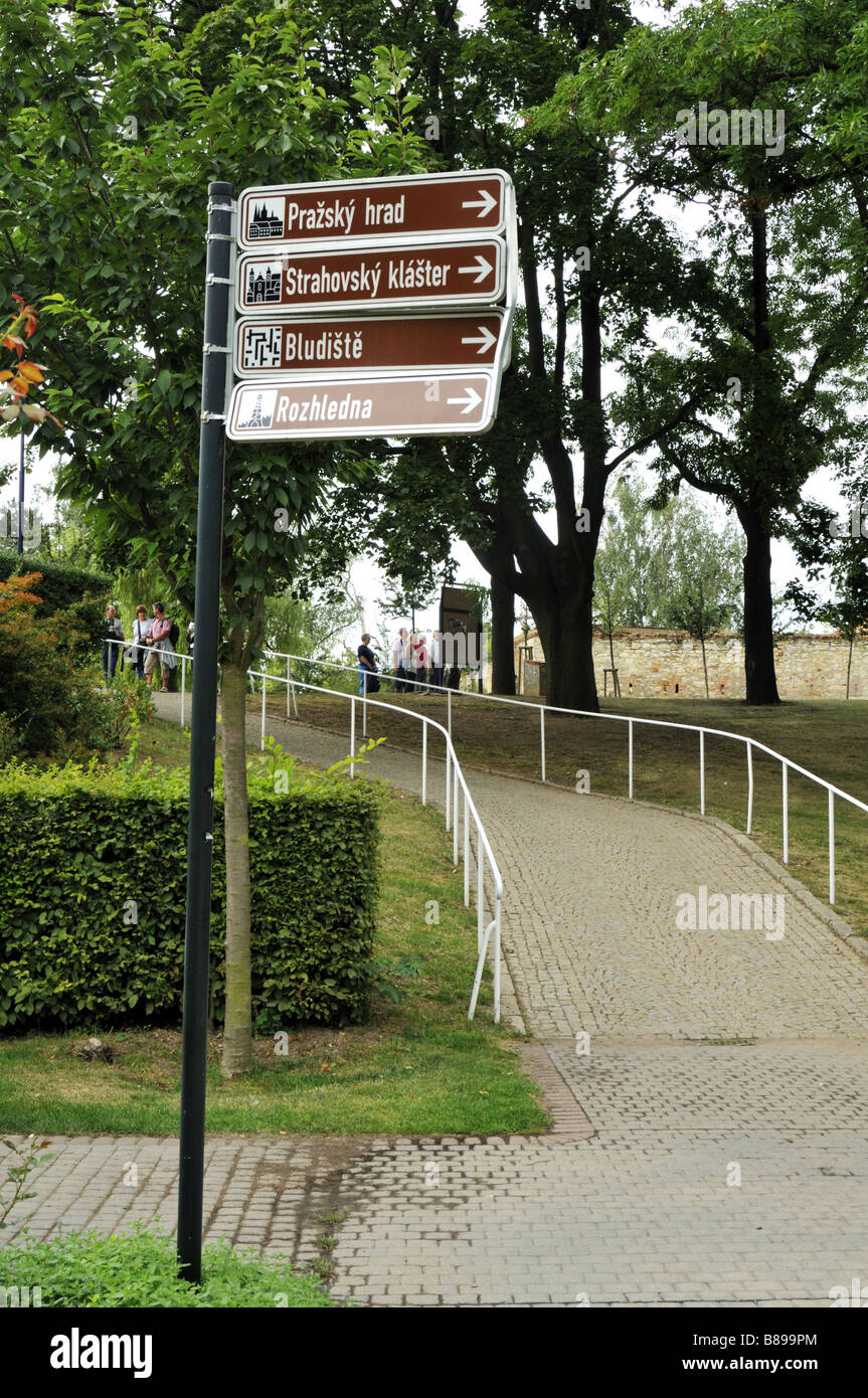 Direction signs to Prague attractions Stock Photo Alamy
