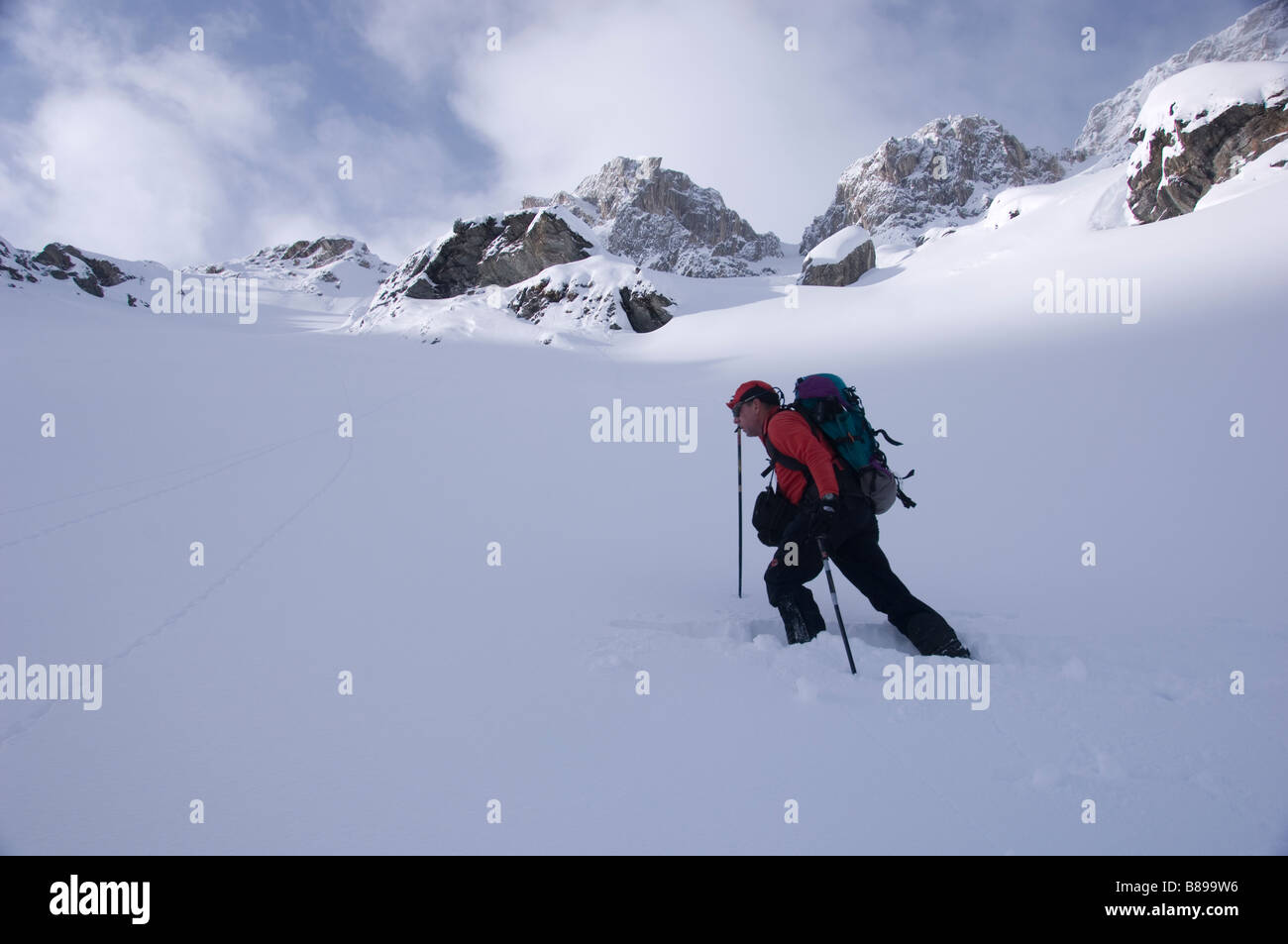 Ski Alpinist Ascending A Slope In The Tuxer Alpen Austria Stock Photo Alamy