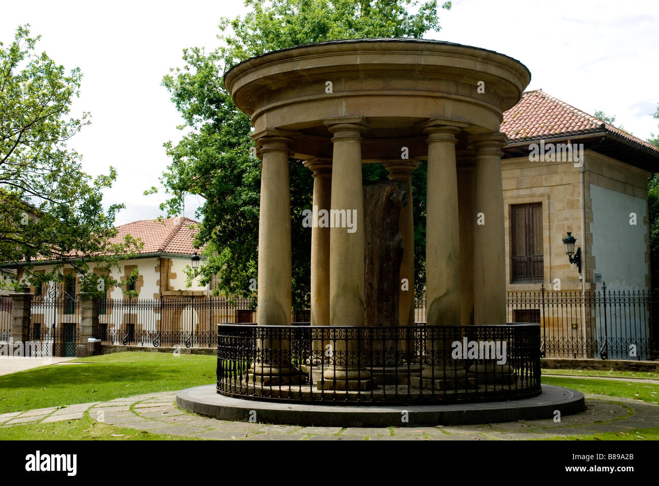 Gazebo shelters the stump of an oak where the Basque assembly originally met in Guernica, Spain Stock Photo
