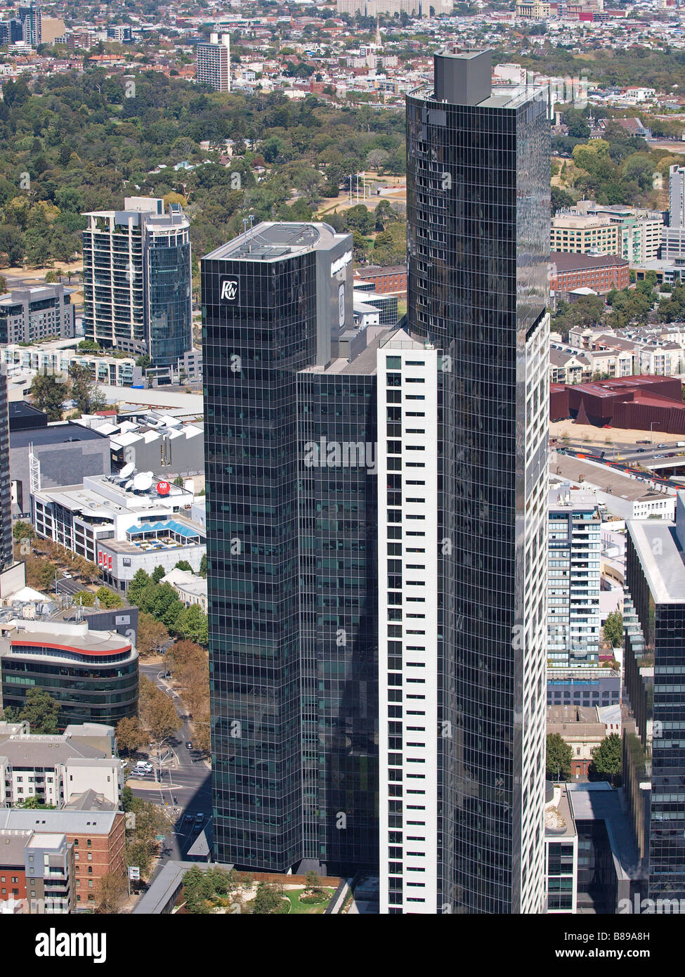 AERIEL VIEW OF OFFICE BLOCKS FROM RIALTO TOWERS MELBOURNE VICTORIA AUSTRALIA Stock Photo