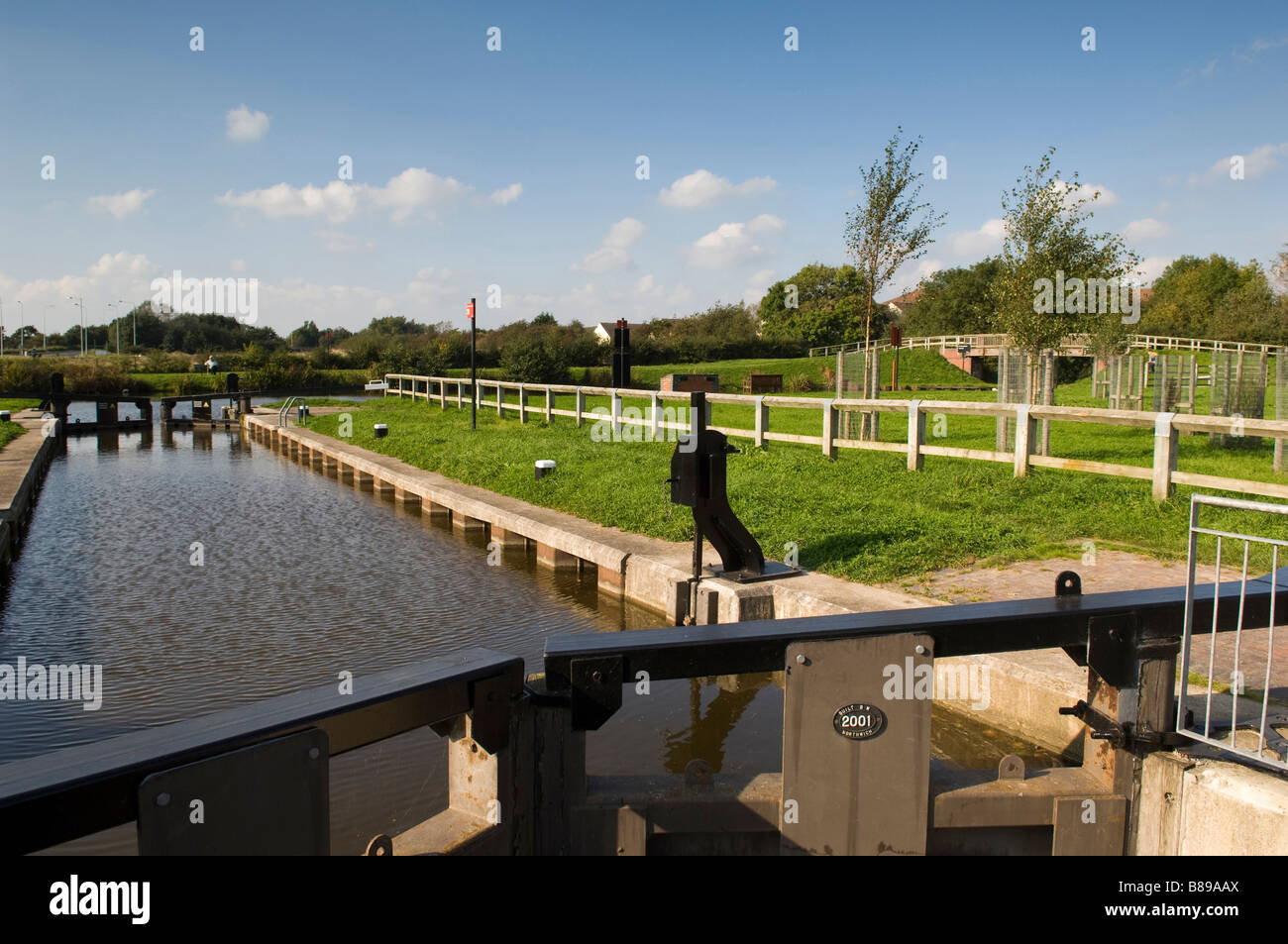 Lock gates and canal basin at the Ribble Link Preston Lancashire Stock Photo