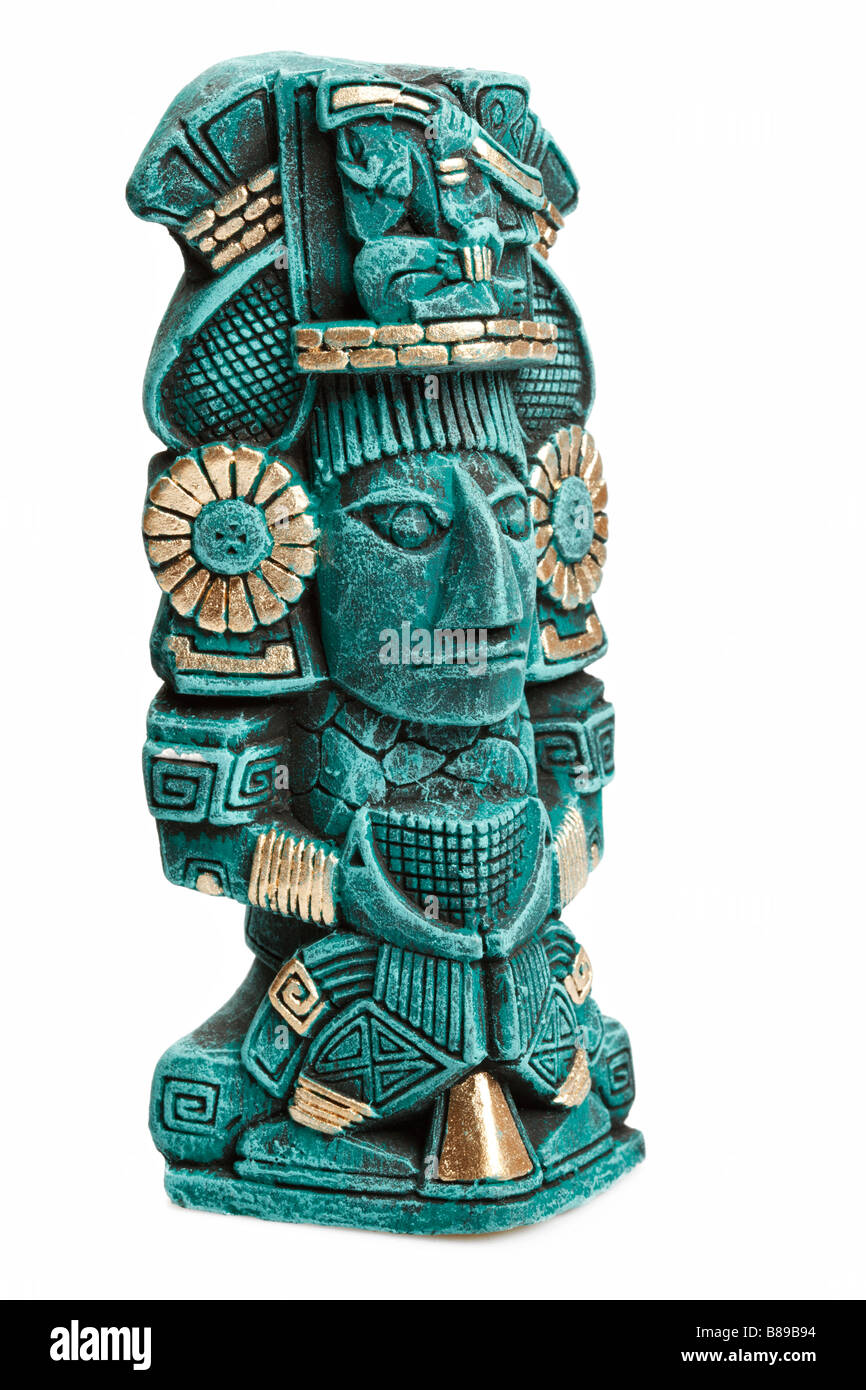 Mayan deity statue from Mexico isolated on white background Stock Photo