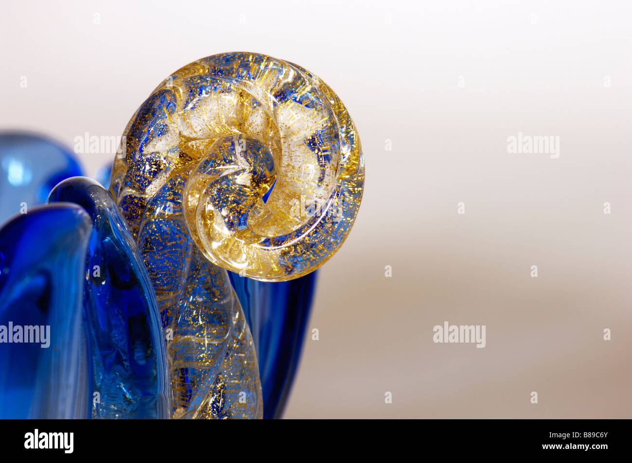 A close up of a twentieth century hand made Italian glass bowl. Stock Photo