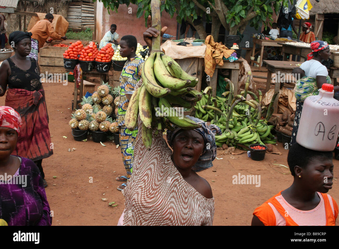 Street market woman selling bananas Stock Photo