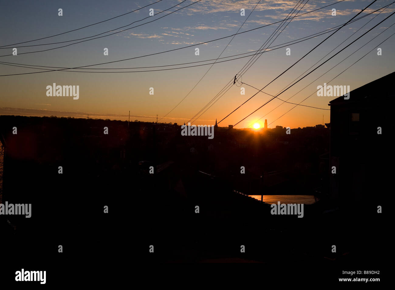 Sunset over Pittsburgh residential neighbourhood Stock Photo
