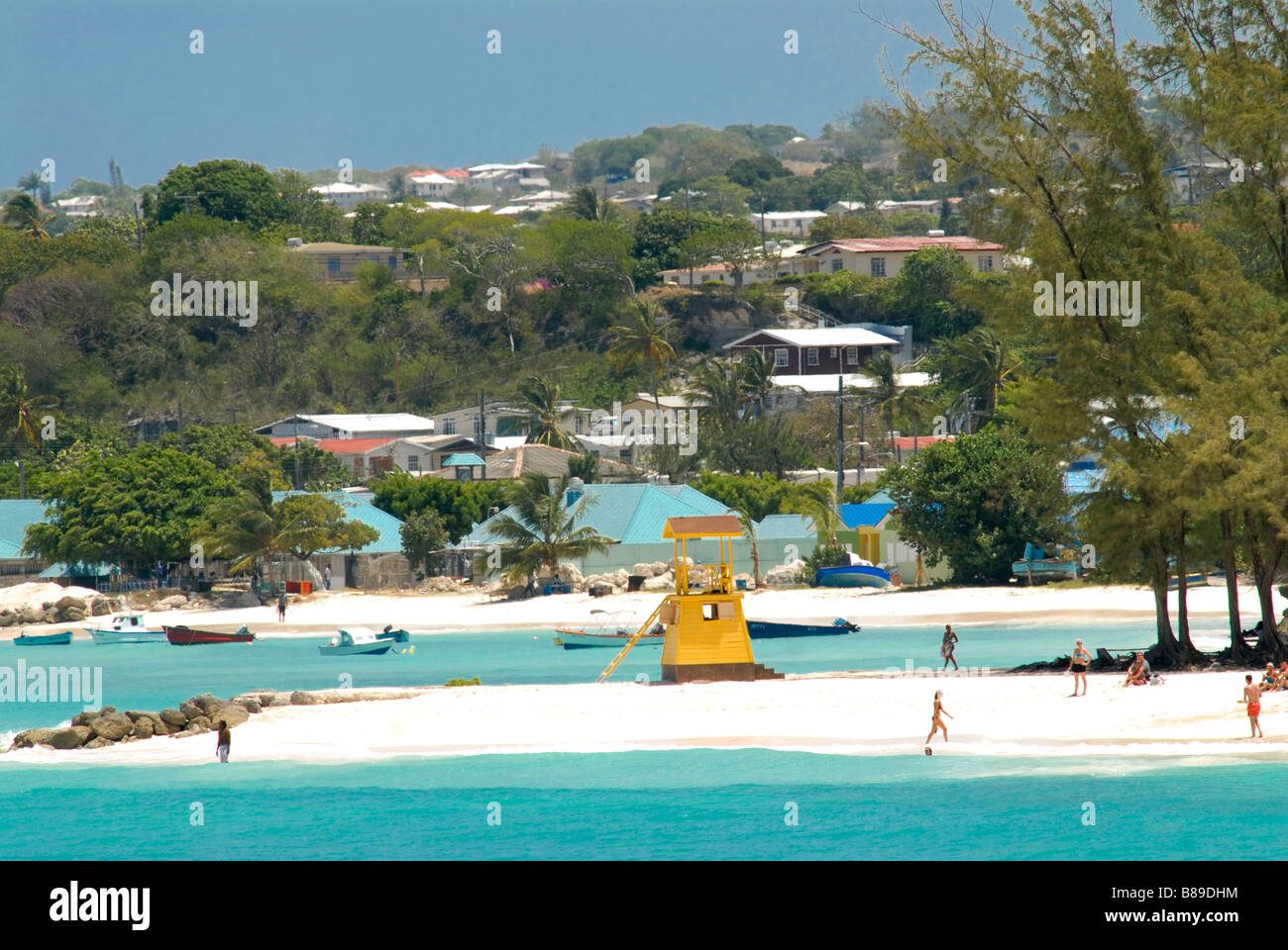 A wonderful beach of Barbados with some huts Caribbean Stock Photo