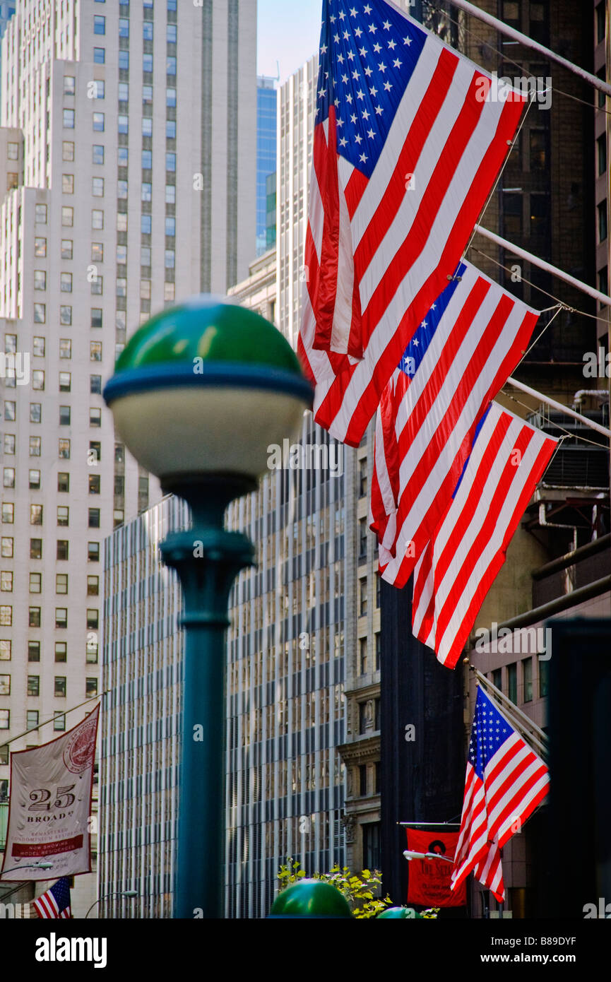 Flags at New York Stock Exchange, Wall Street, New York Stock Photo