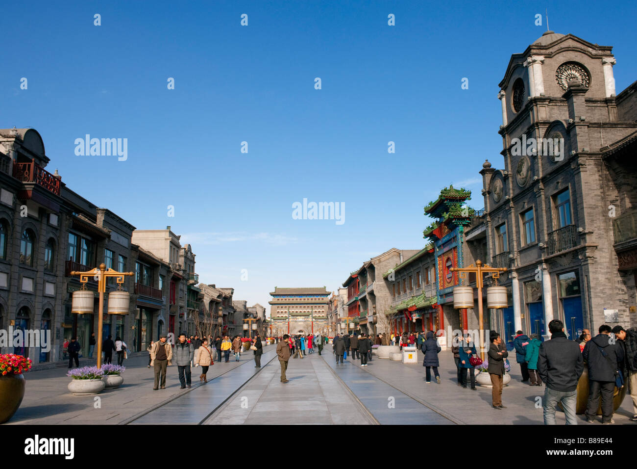 Reconstructed traditional pedestrian street built for tourists at Qianmen in beijing 2009 Stock Photo