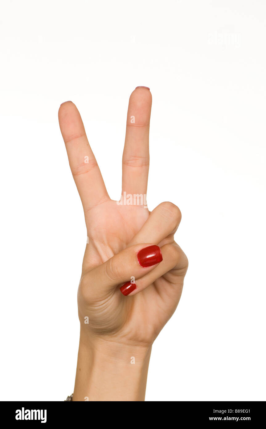 Woman hand counting three Stock Photo
