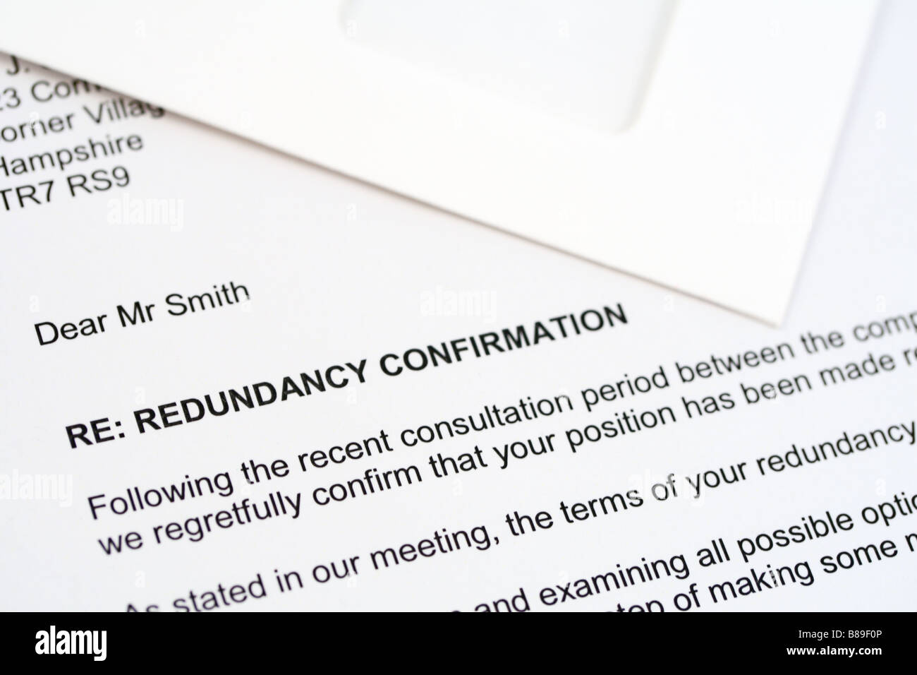 A redundancy letter with envelope Stock Photo