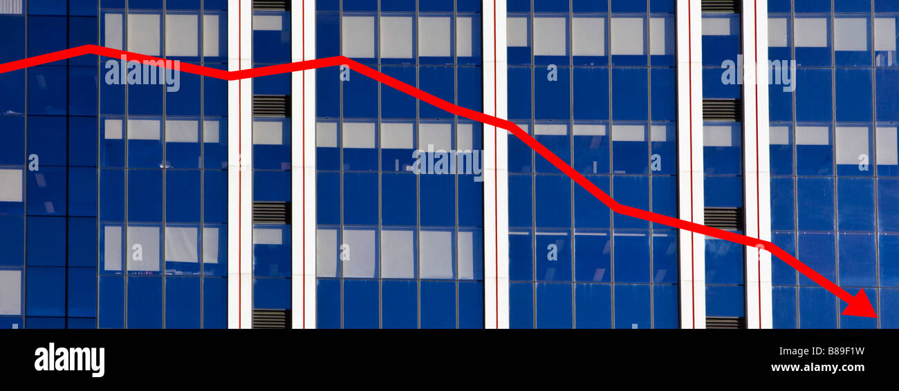 A graph showing economic decline on top of office block windows Stock Photo Alamy