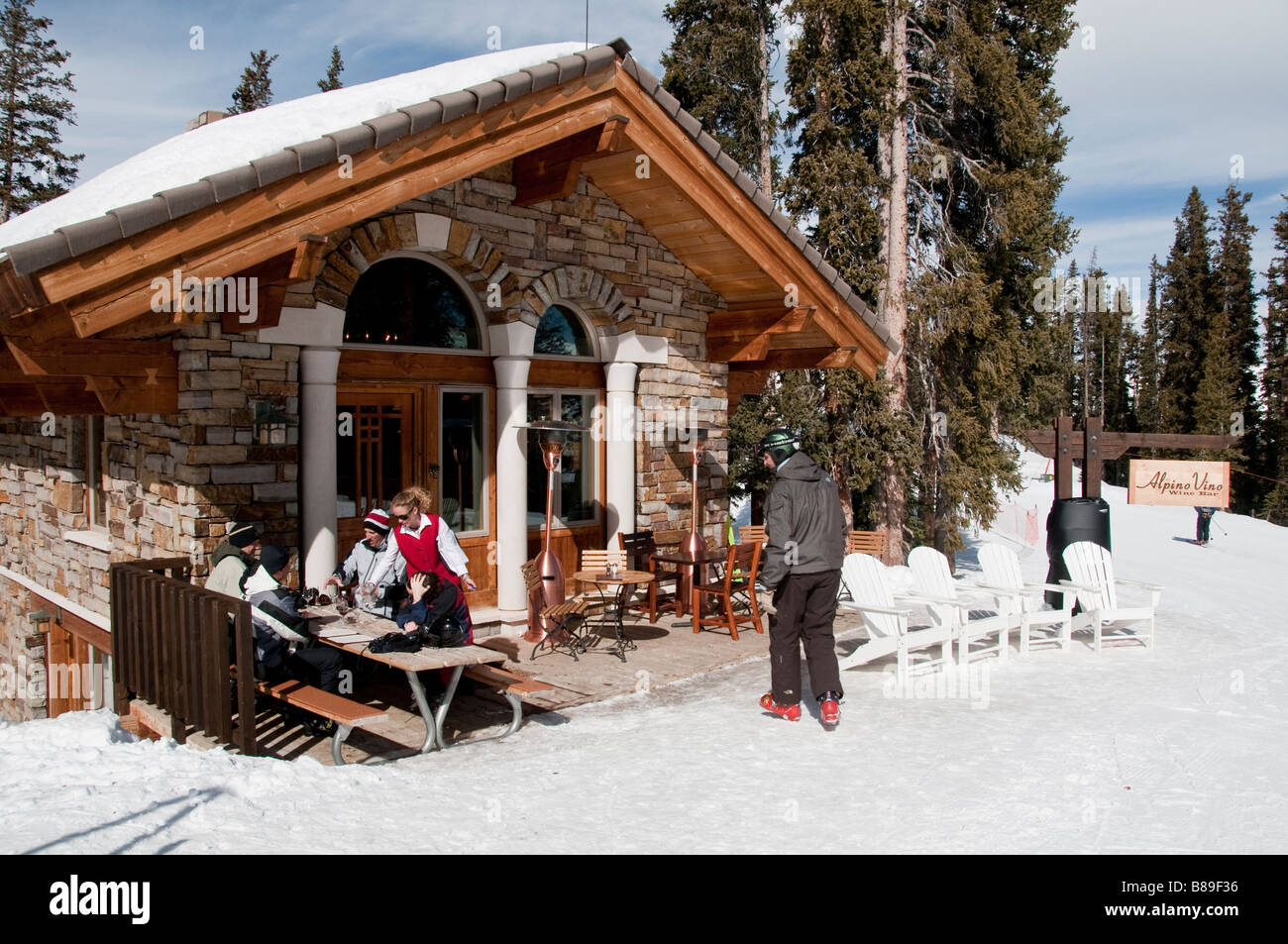 Alpine Vino on-mountain restaurant, Telluride Ski Resort, Telluride, Colorado. Stock Photo