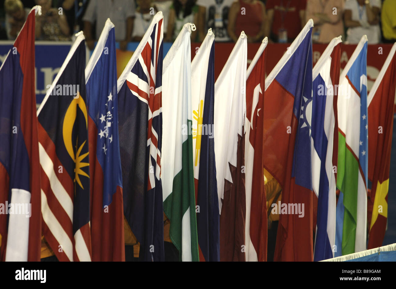 Row of international flags. Stock Photo