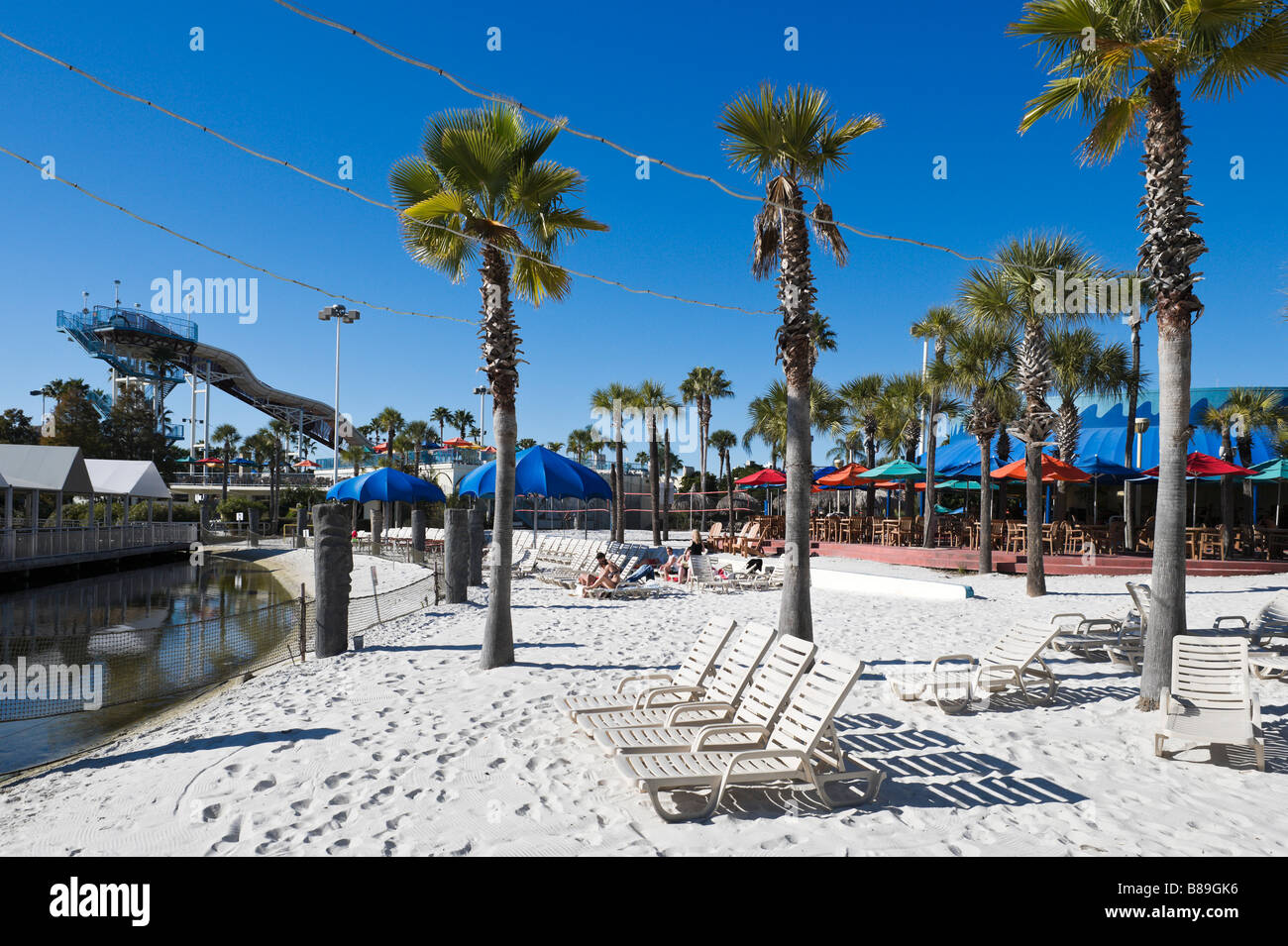 Beach Club Area at Wet'n Wild Water Park, International Drive, Orlando, Florida, USA Stock Photo