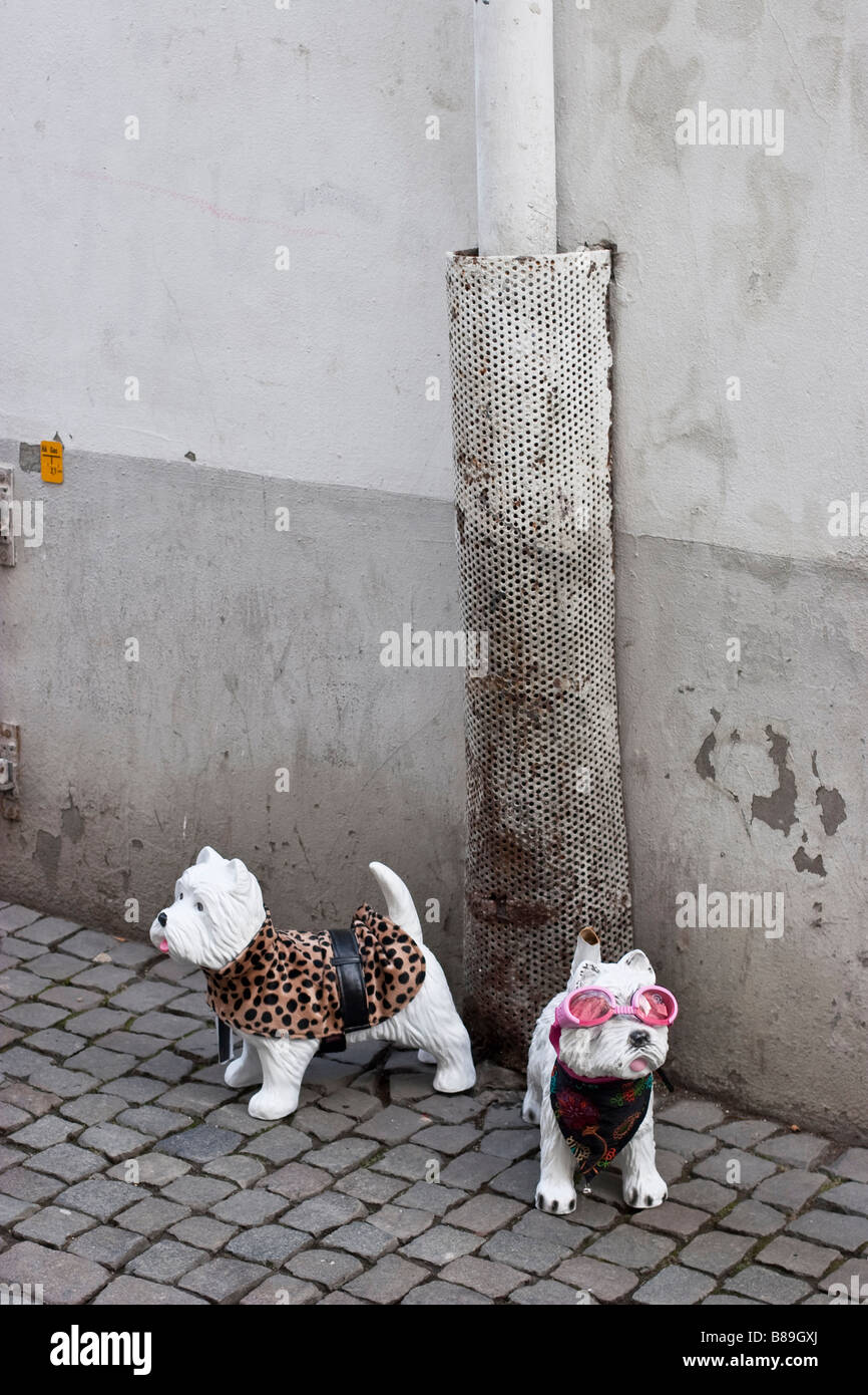 Plastic dogs outside of Pet shop , Hattingen, Germany. Stock Photo