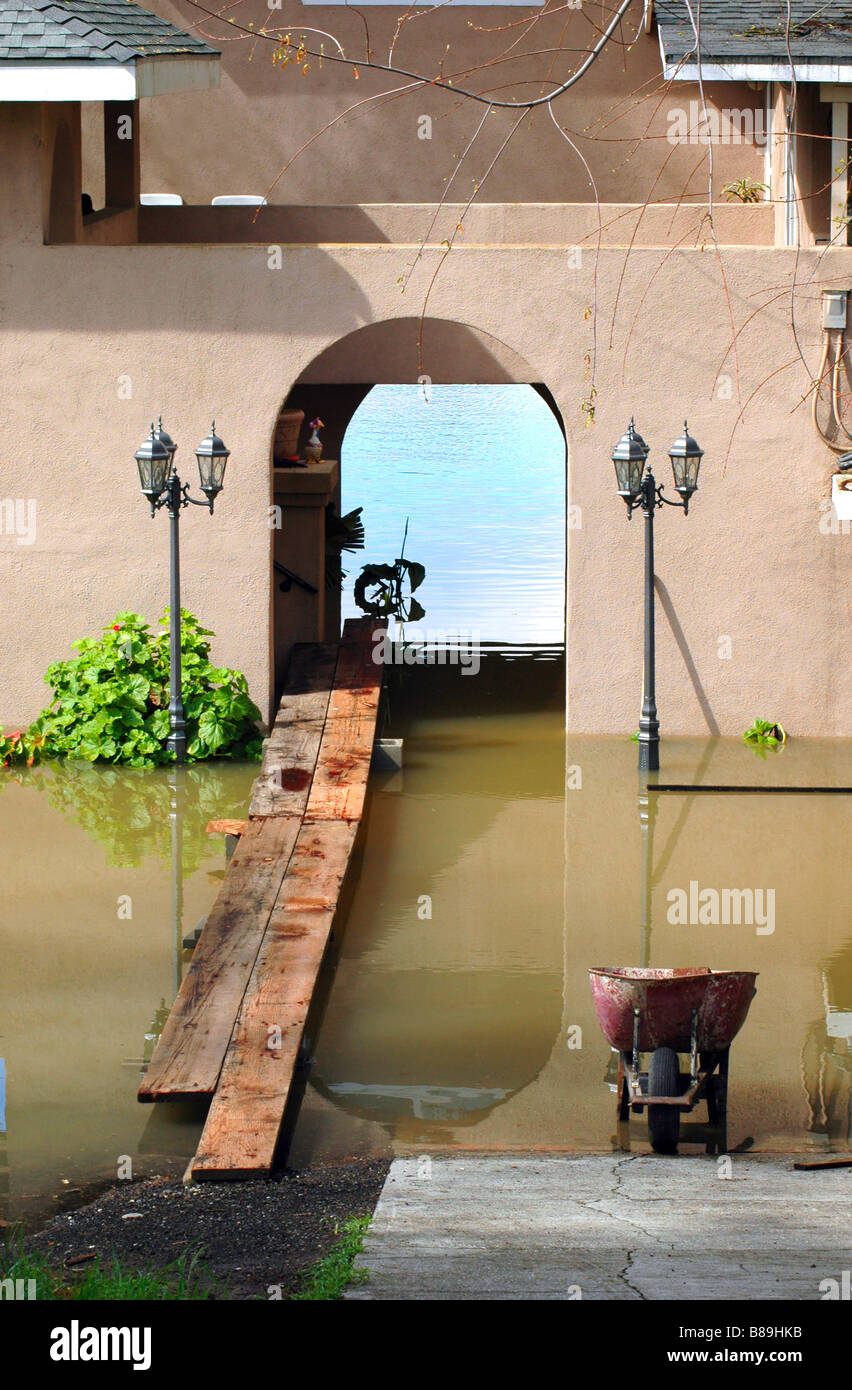 Expensive home flooded by river waters Stock Photo