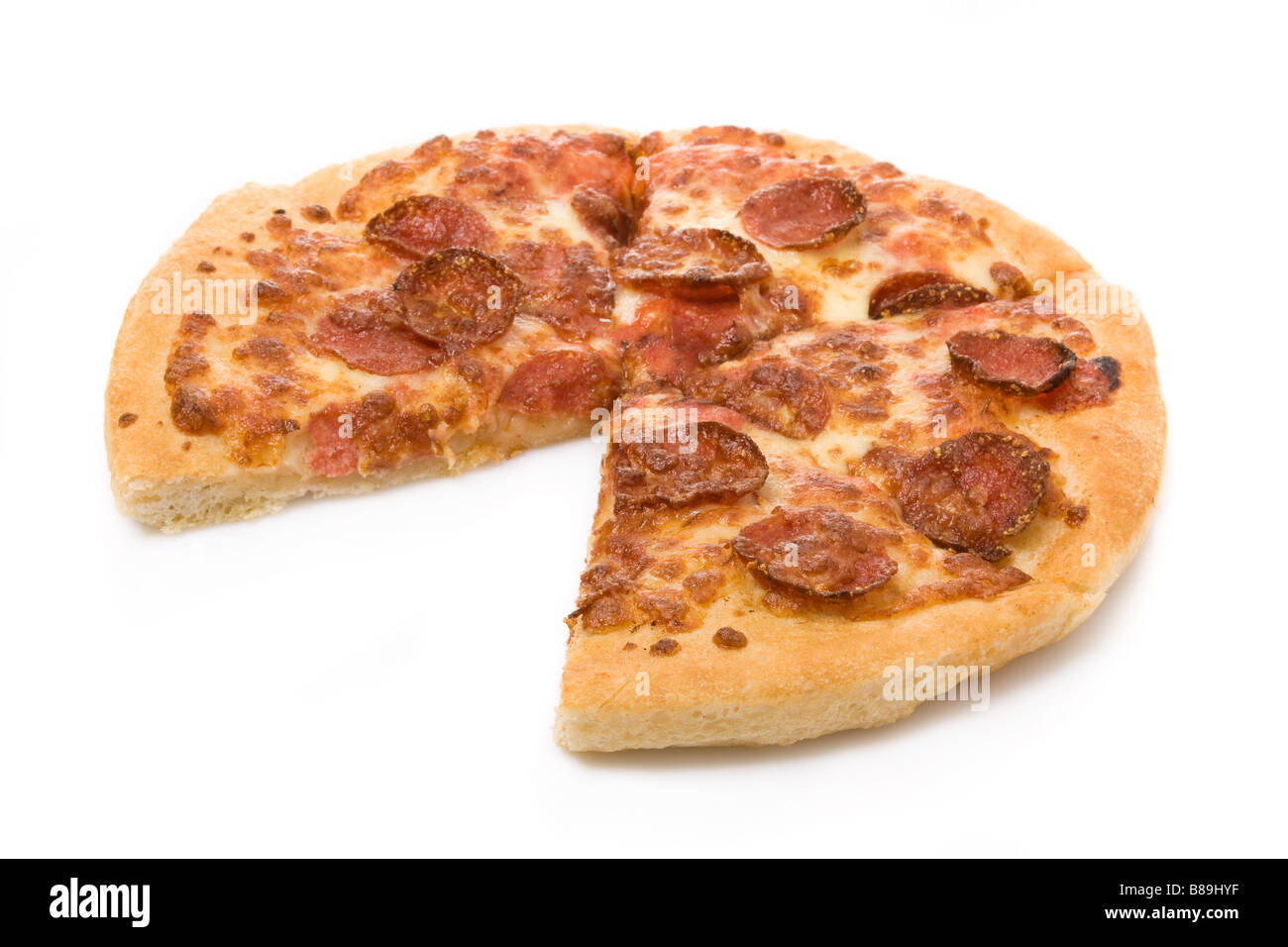 Sliced pepperoni pizza isolated on white background Stock Photo