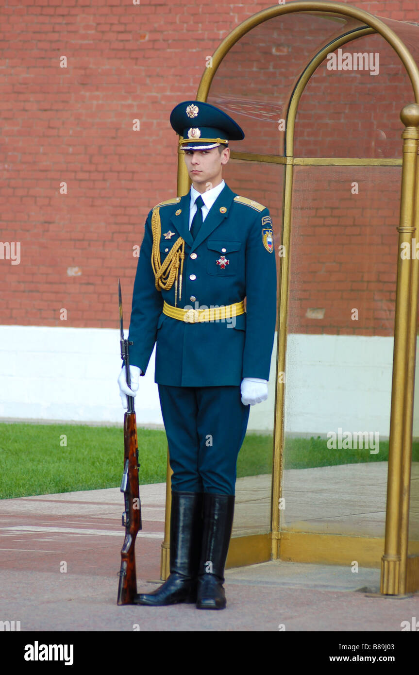 Guard by Kremlin Unknown Soldiers Grave Alexander Garden Red Square Moscow Russia Stock Photo