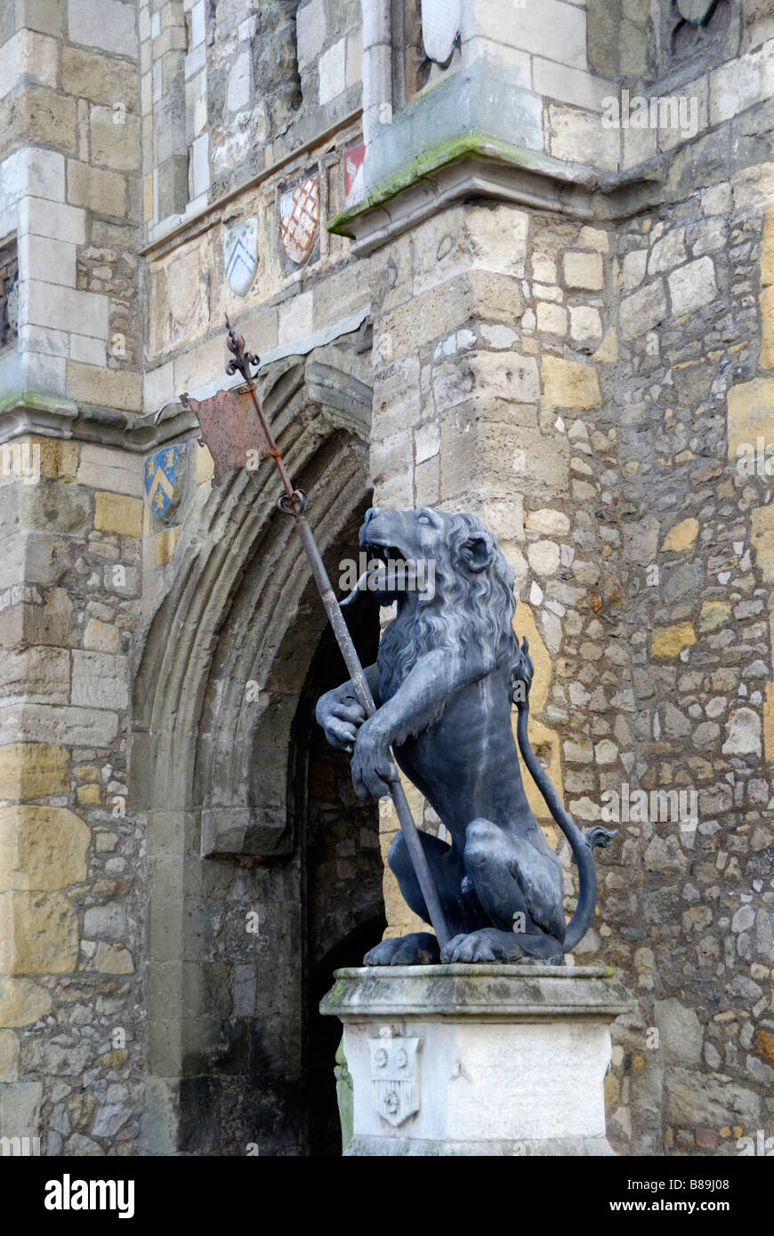Statue of lion guarding the entrance to the Bargate Southampton