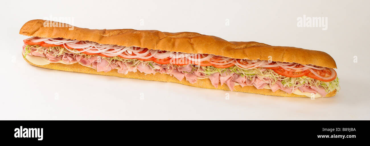 Ham and cheese 3 ft.deli party sub sandwich Stock Photo Alamy