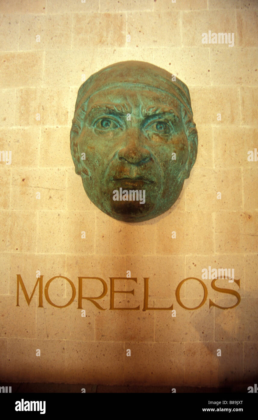 Bronze mask of Jose Maria Morelos in the Alhondiga de Granaditas in the city of Guanajuato