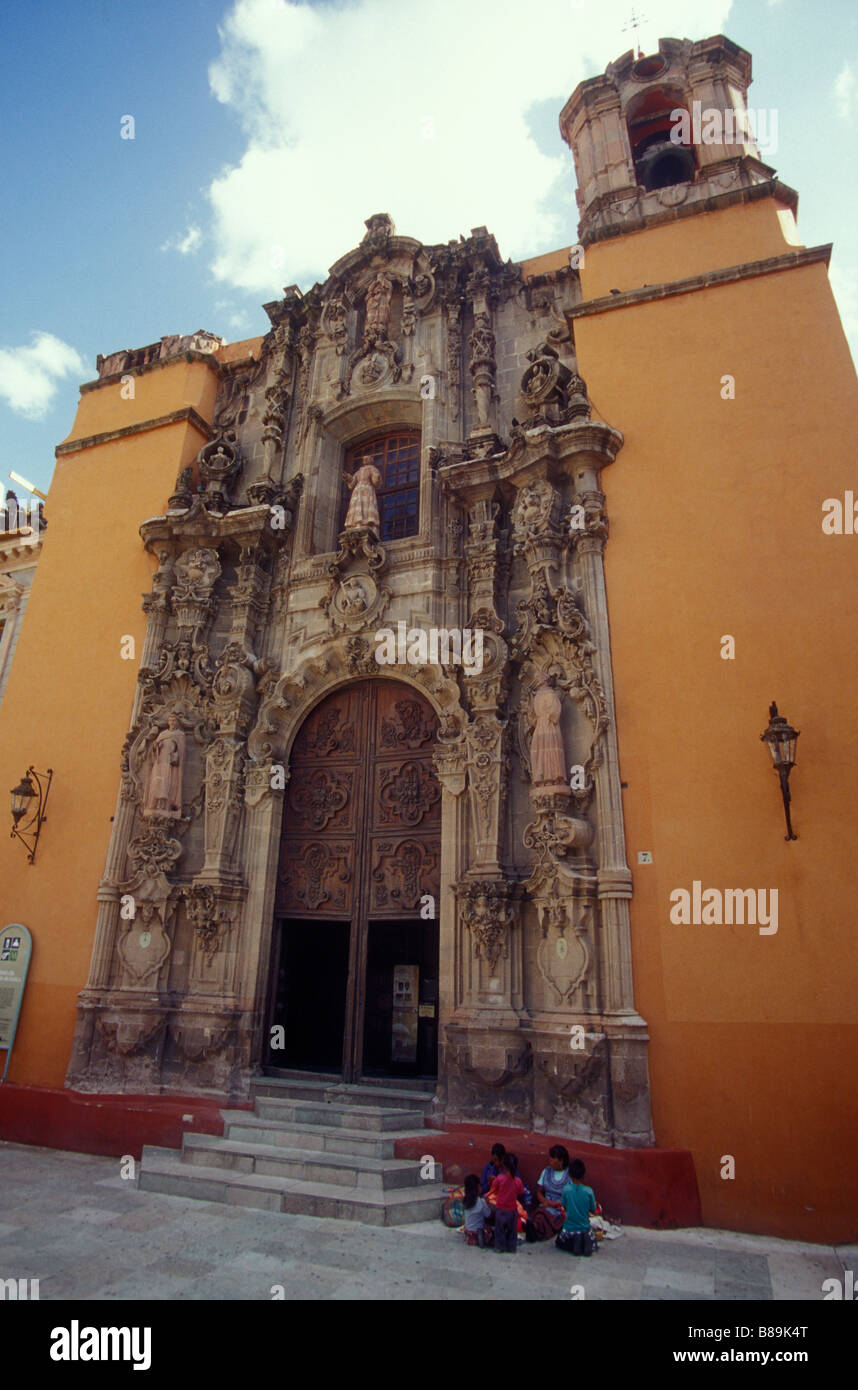 Ornately carved facade of Templo de San Diego church in the city of Guanajuato, Mexico Stock Photo