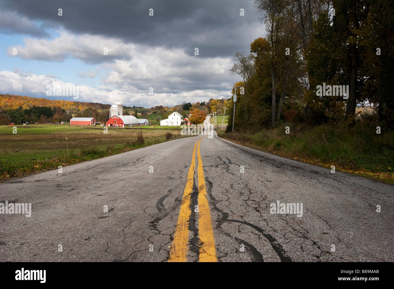 A highway leading to a farm in rural Vermont USA October 9 2008 Stock ...