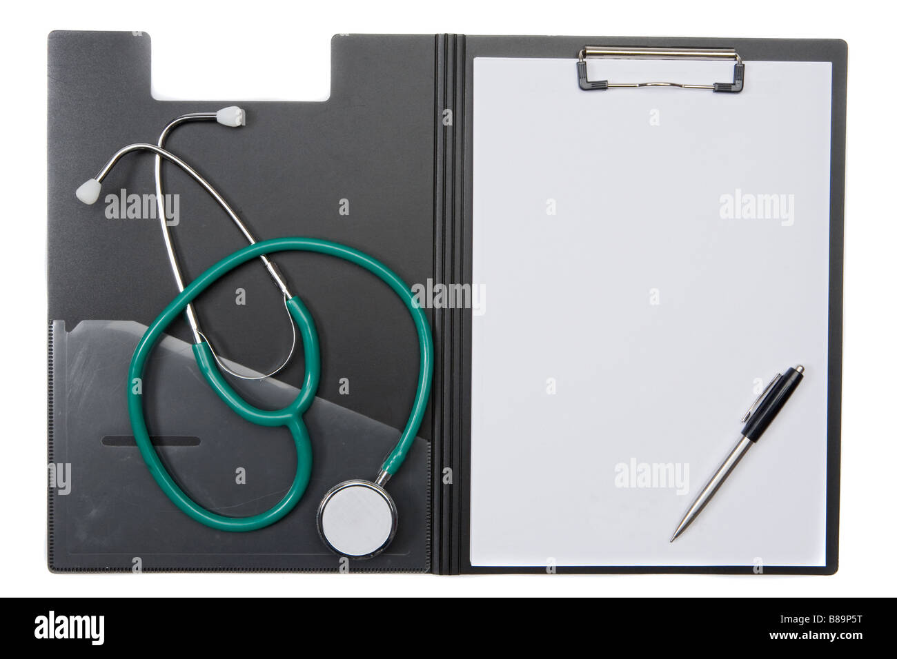 Clipboard with stethoscope on a over white background Stock Photo - Alamy