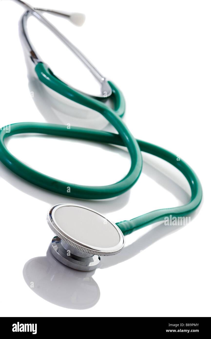 Green stethoscope isolated over white background Stock Photo - Alamy