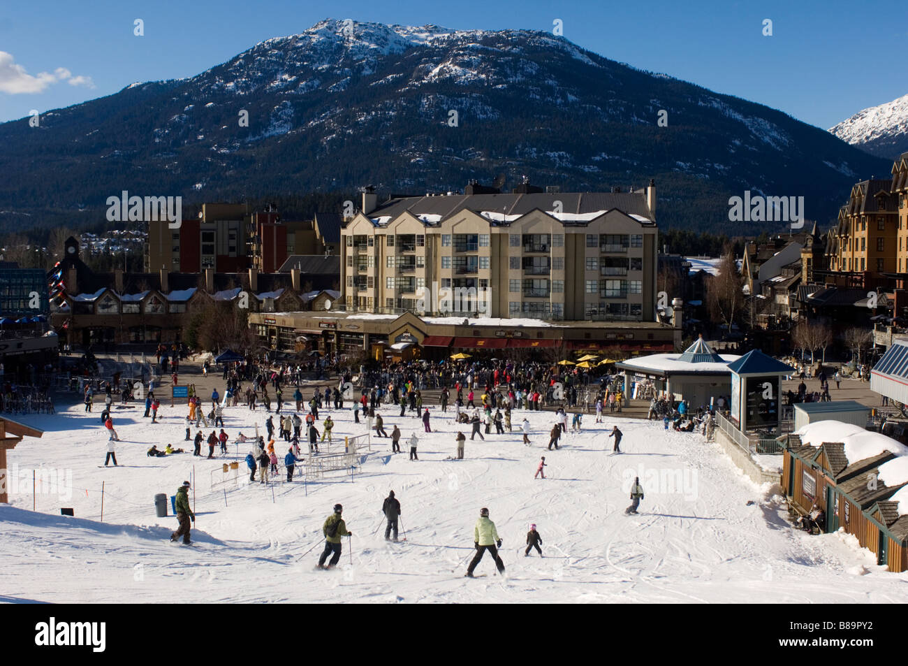 Skiers at the base of Whistler Mountain. Whistler British Columbia Canada Stock Photo Alamy