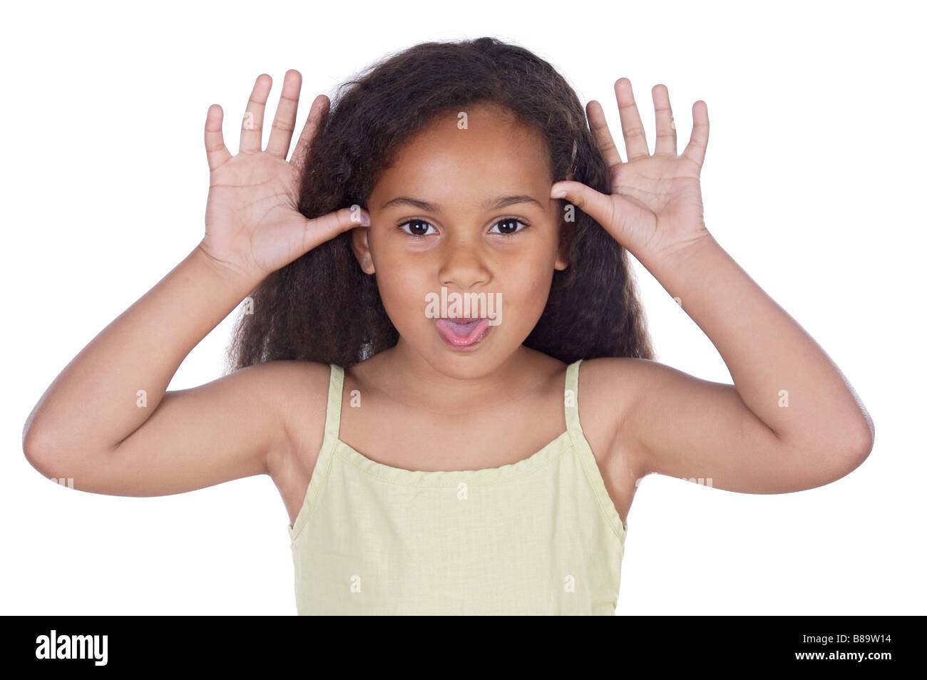 Cute black girl mocking isolated in white Stock Photo