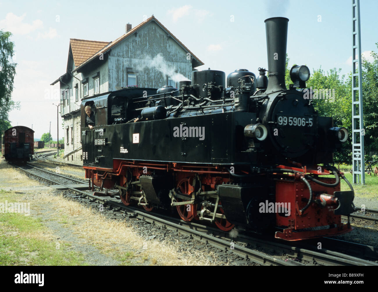 HSB Mallet steam locomotive no. 99 5906, prepared for service, Gernrode station, Harz, Germany Stock Photo
