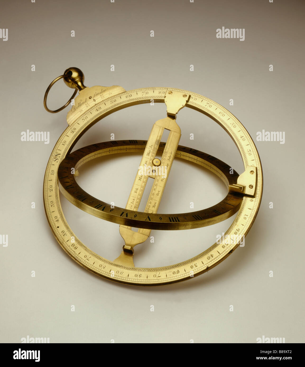 A brass universal ring dial 18th century Stock Photo