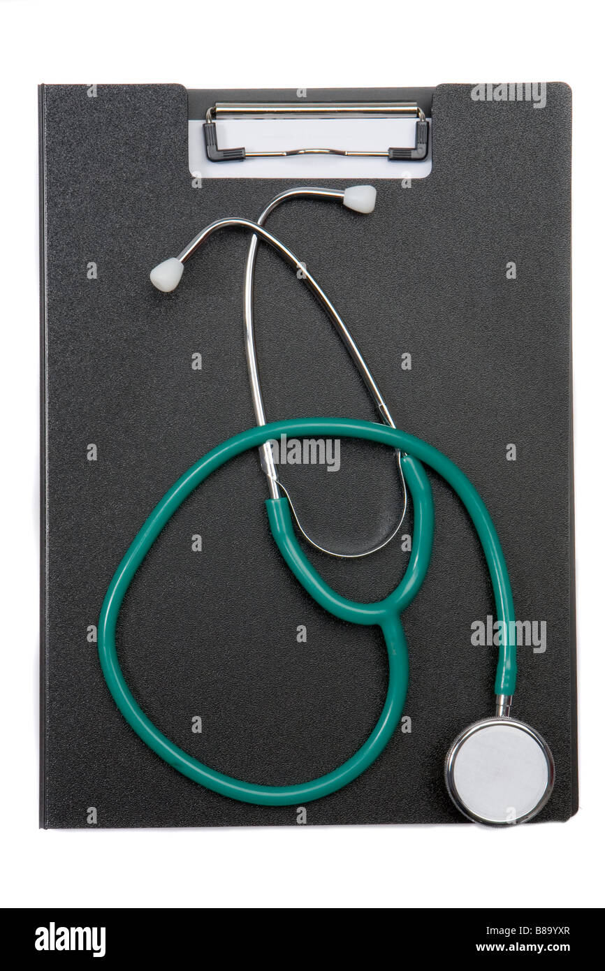 Clipboard with stethoscope on a over white background Stock Photo - Alamy