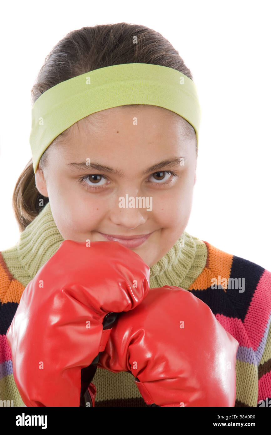 Girl with boxing gloves isolated on white Stock Photo Alamy