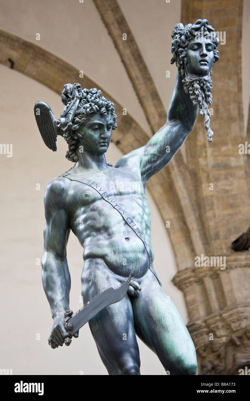 The statue of Perseus holding the head of Medusa in the Loggia dei